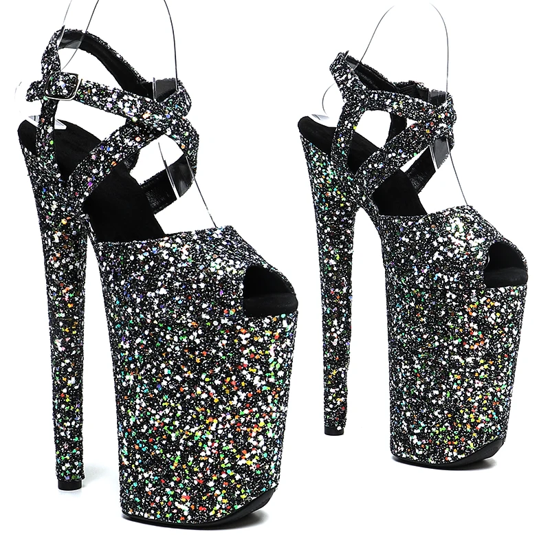 

Leecabe 23CM / 9inches Glitter Colorful Upper party stripper heel fashion Platform High Heels Sandals Pole Dance shoes