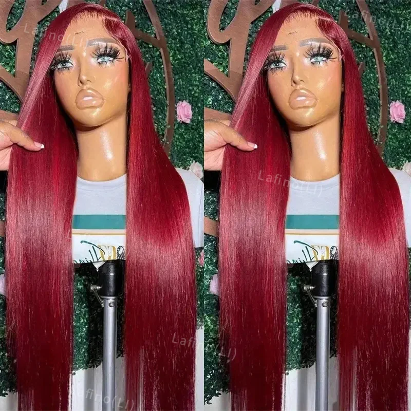 

13x4 Hd Lace Front Wig Human Hair Wigs 99J Red Burgundy Colored Hd Transparent Pre Plucked Lace Frontal Human Hair Wigs Straight