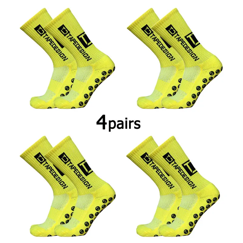 Lote de 4 Pares de Calcetines de Fútbol Antideslizantes con Diseño de Cinta Adhesiva, Calcetines Deportivos de Media Pan