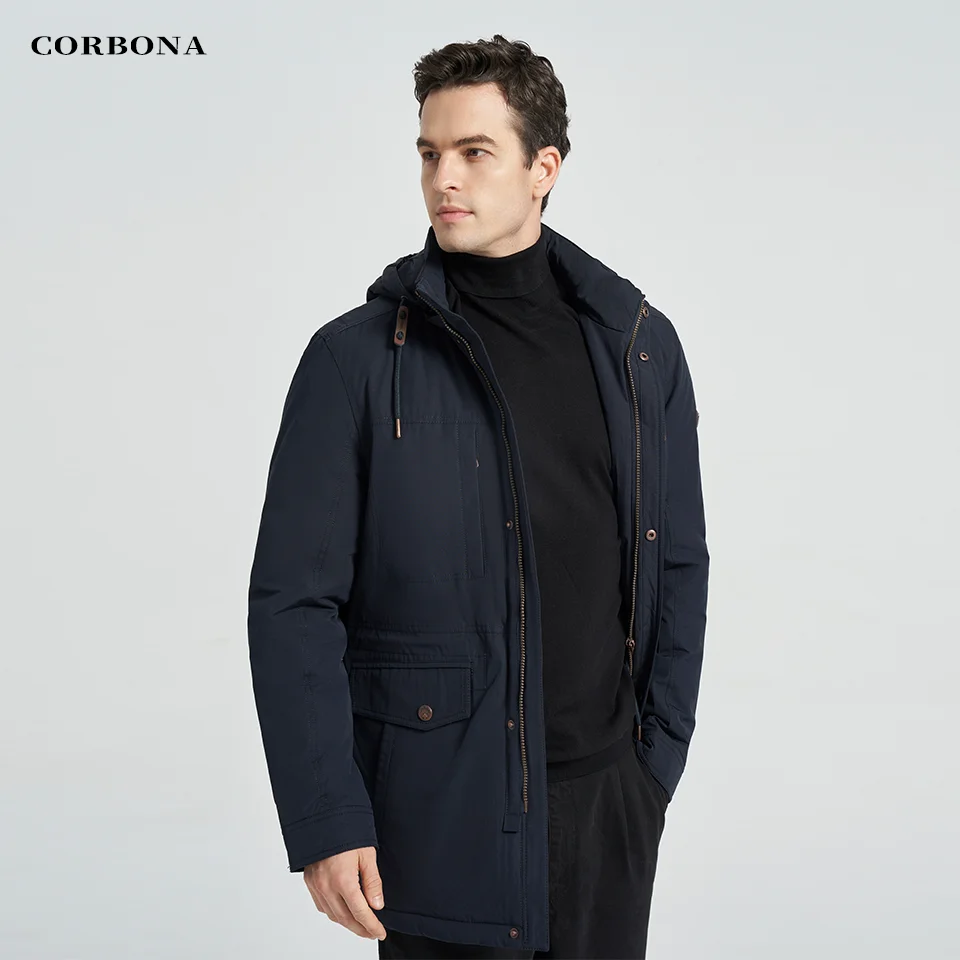 CORBONA-Chaqueta de gran tamaño para hombre, abrigo cálido a prueba de viento, cortavientos de negocios, Parka larga, color azul militar, para otoño