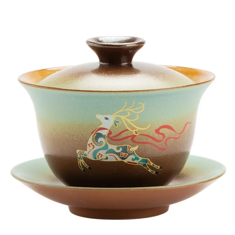 Vintage Firewood Gaiwan Tea Ceremony Bowl, Ceramic Tea Set, Large Tea Cup, Tea Making Device, Pot Gift,Ancient tea utensils