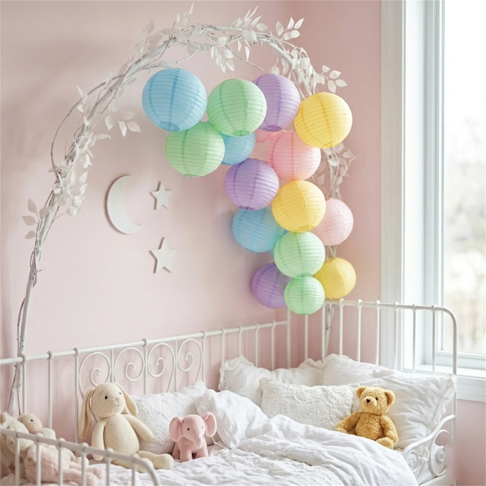 20er-Pack Pastell-Papierlaternen Regenbogen Mehrfarbig Hängedekoration für Babyparty Geburtstag Hochzeit Brautparty 6" 8" 10" – Detail 5