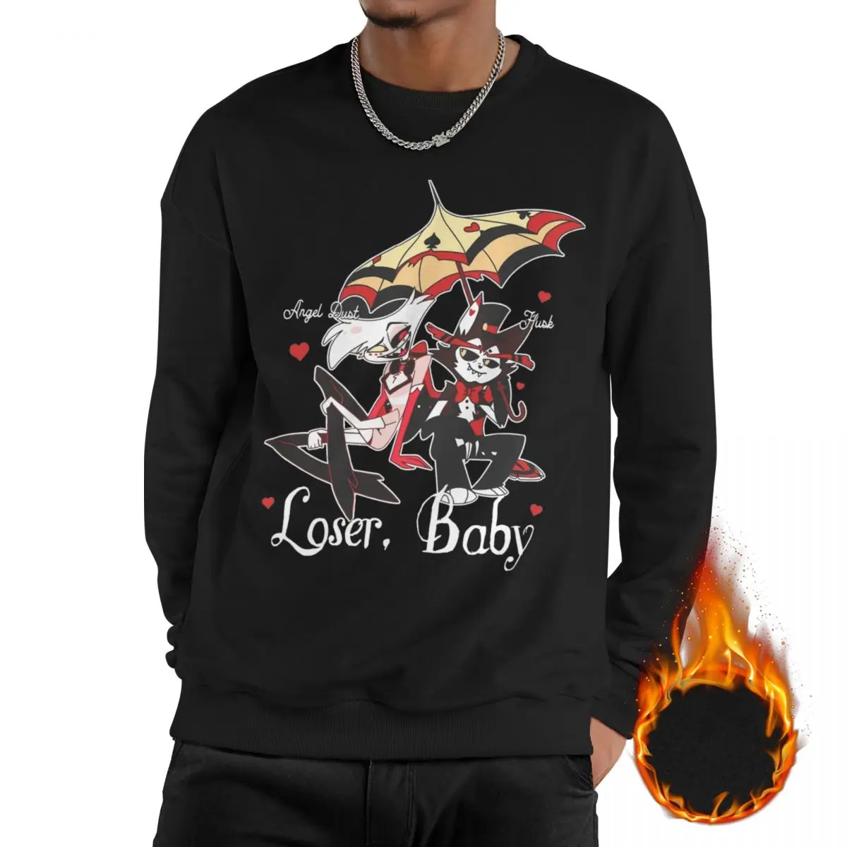 

Mens Fleece Lined Sweatshirts Hazbin Hotels Angel Dust X Husk Loser Merch Sweatshirt Pullover Long Sleeve Shirts Hoodies