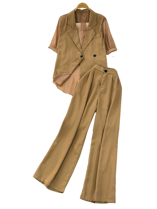 

Faionable Pink Plaid irt Jaet Высокая талия Утягивающие широкие брюки Комплект Ele Profional Look ort Sve Button up