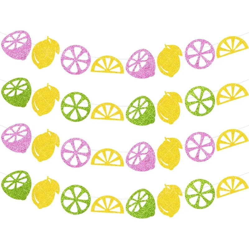 Fruit Theme Sweet Sour Lemon Paper Flag Summer Hawaii Happy Birthday Party Background Hanging Banner Garland Decoration Supplies