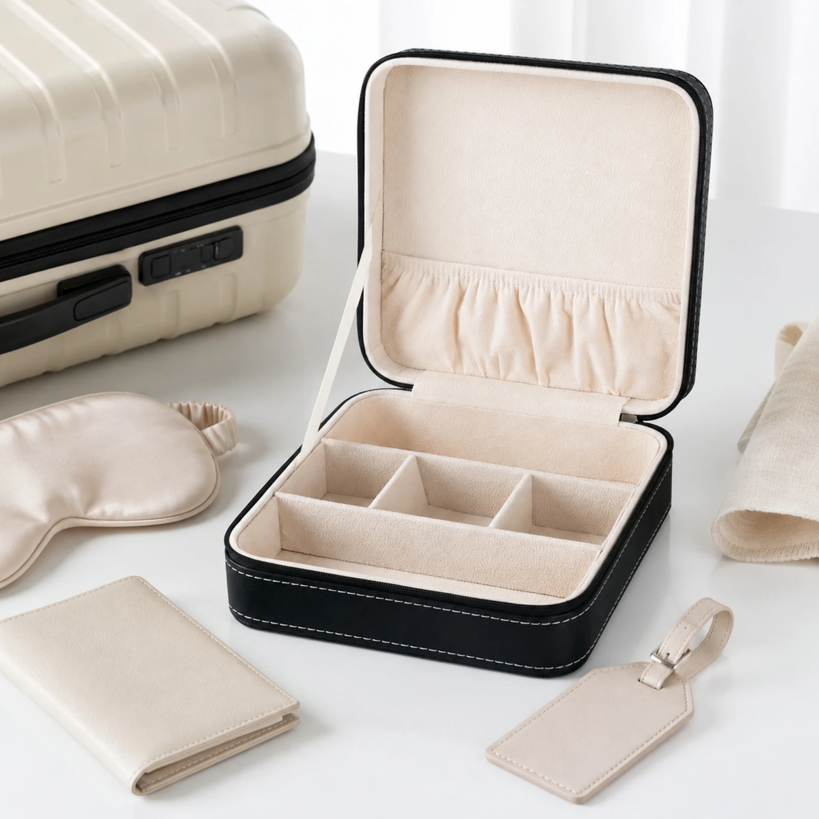 Zippered Eyewear Storage Case Scratch-Resistant Eyewear Organizer with Removable Insert Multi-Compartment Glasses Case