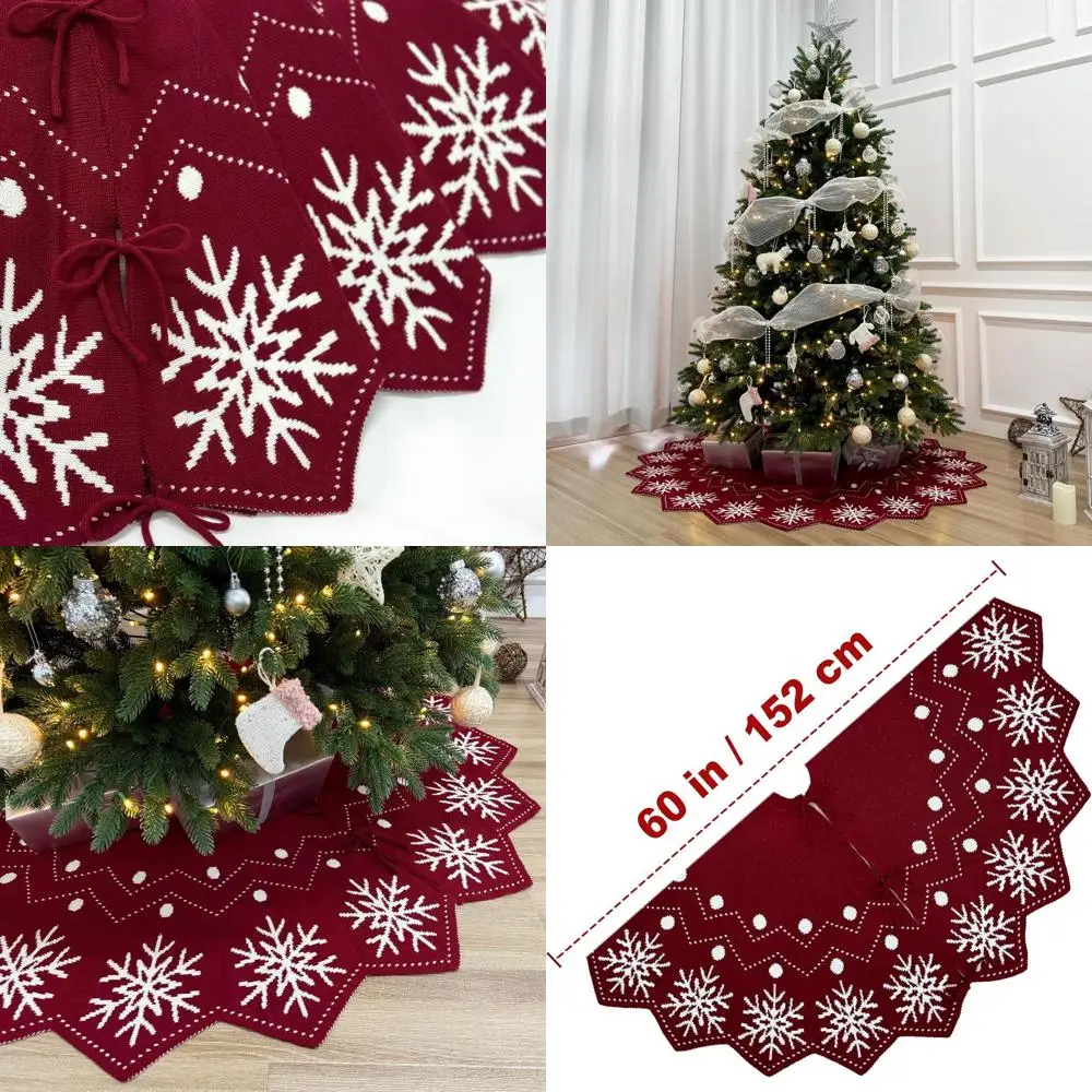 

Burgundy & White 60 Reversible Christmas Tree Skirt with Star-Inspired Lace and Machine Washable Acrylic Yarn