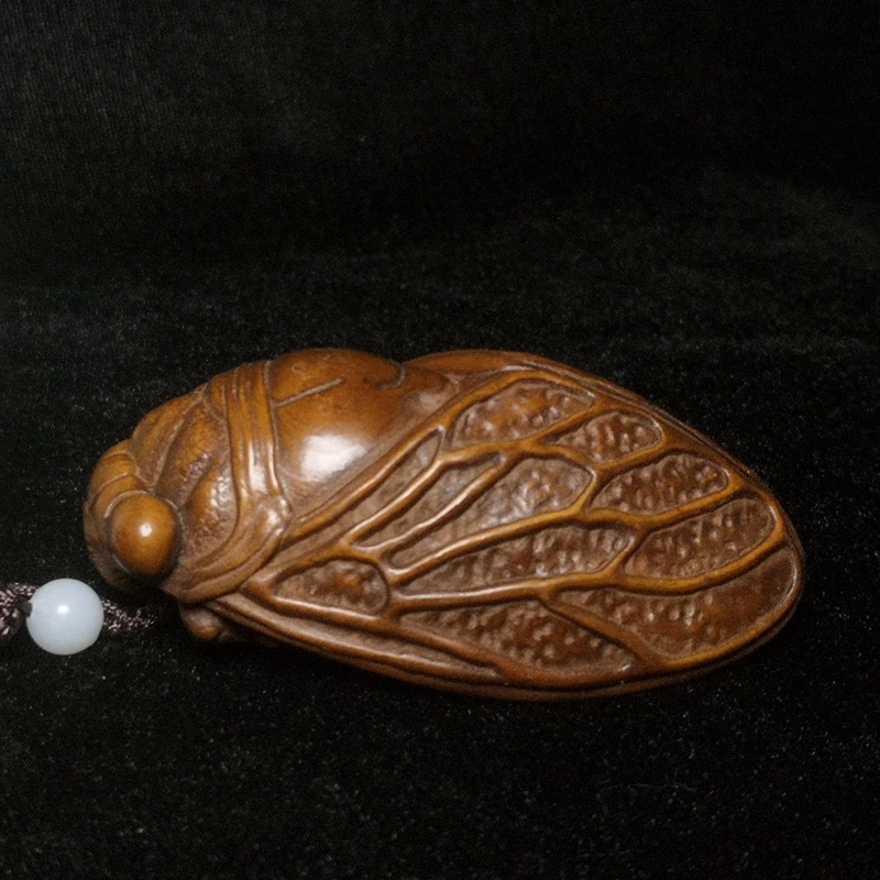 

CULTUER ART Length 7.5 CM Chinese boxwood Hand Carved vivid cicada Figure Statue Netsuke Decoration Gift Collection