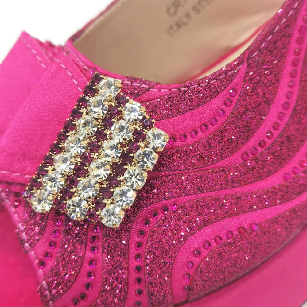 Venus Chan-cuñas de boda de diseño italiano para mujer, zapatos de tacón alto, Color fucsia, conjunto de bolso a juego, nigeriano para fiesta