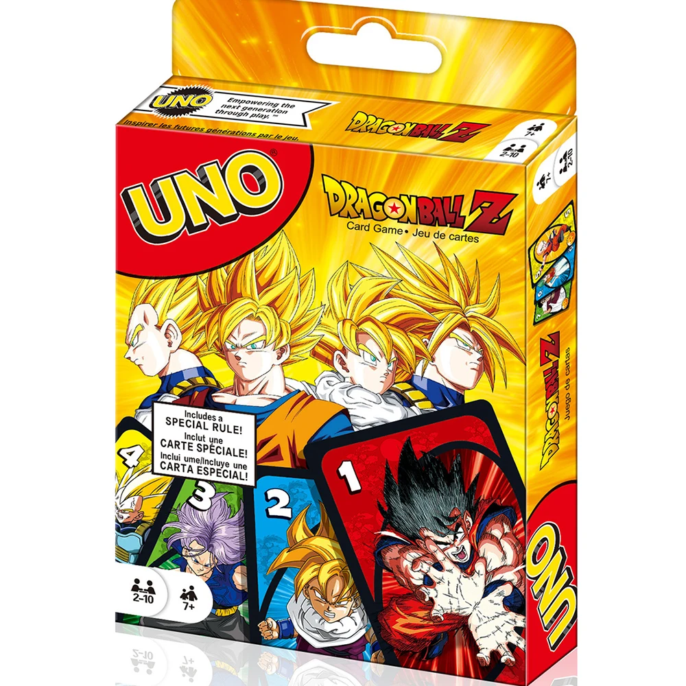 Mattel Games UNO Dragon Ball Z Card Game for Family Night Featuring Tv Show Themed Graphics and a Special Rule for 2-10 Players