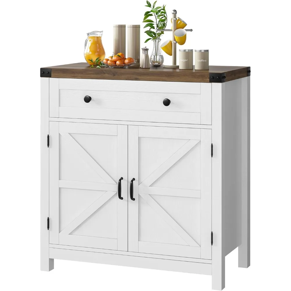 Modern Farmhouse Buffet Sideboard with Drawer and Adjustable Shelf, Barn Door Storage Cabinet forBathroom, Entryway