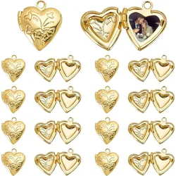20pcs Brass Locket Pendants Photo Frame Charms Metal Heart Pendants Heart Charms Memory Photo Pendant for DIY Memorial Necklace