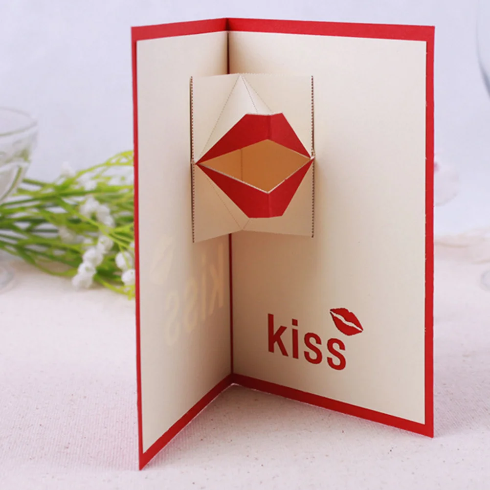 

1 pc Lip Greeting Valentine'S Day Pop-Up Birthday Card Handmade Red Lip Cards Love Card For Girlfriend Wife Friends