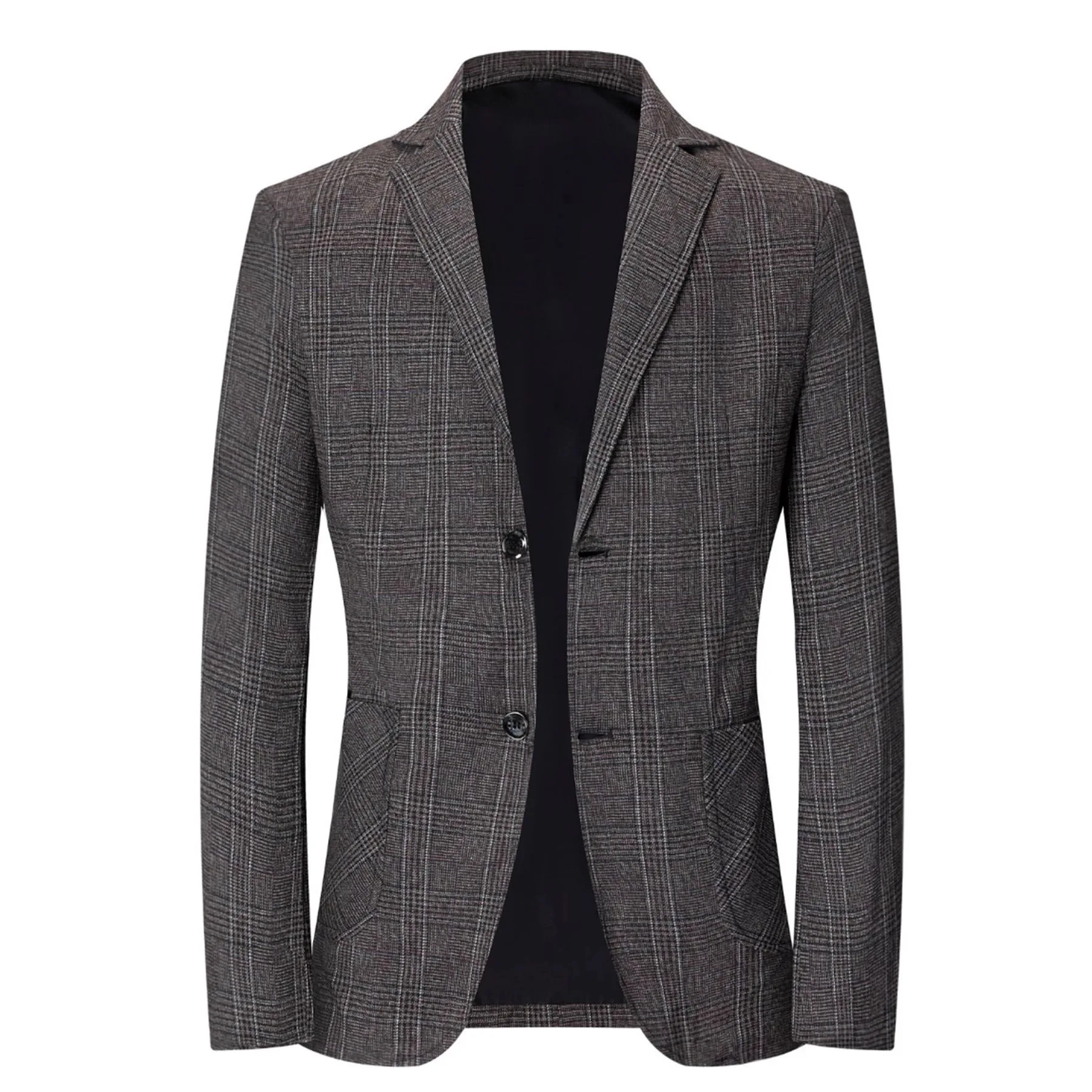 

Мужской деловой повседневный темный клетчатый пиджак с подплечниками, однобортный пиджак без железа