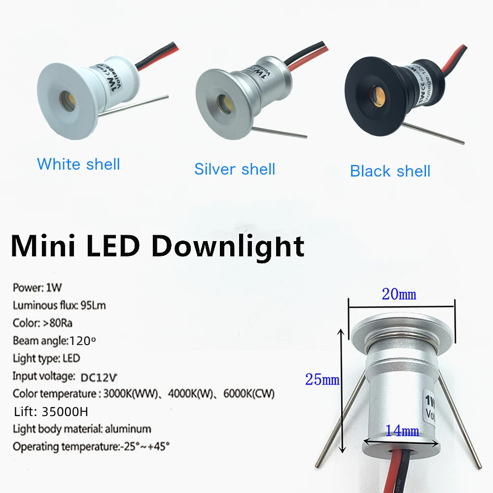 IP65 led Downlight 12V 1W Reflektor sufitowy 15mm Wpuszczane mini światło w dół Czarny Srebrny Biały Szafka Światło punktowe ze sterownikiem 220V