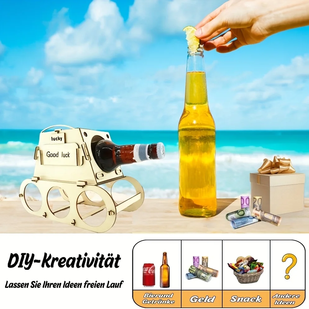 رف النبيذ الخشبي، حامل المشروبات، منظم رف المشروبات المطلي للحفلات المنزلية، هدية إبداعية مع تصميم الحظ السعيد، هدية ممتعة