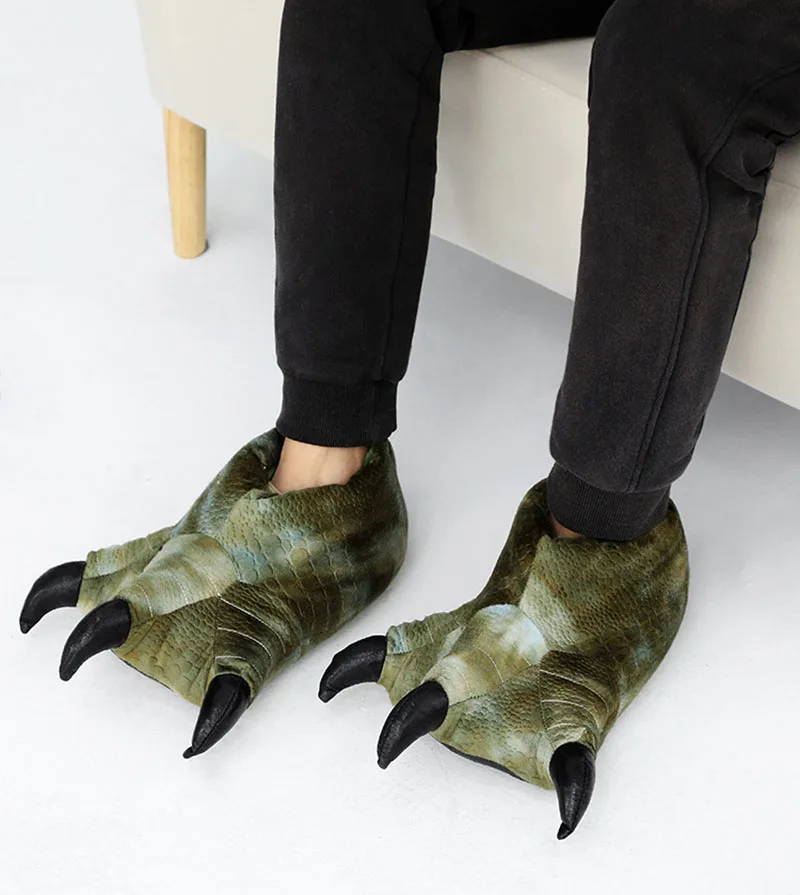 Funny Unisex Animal Paw Slippers Shoes Dinosaur Claw Slippers Fuzzy Winter Warm Home Indoor Room Shoes Cosplay Halloween Costume