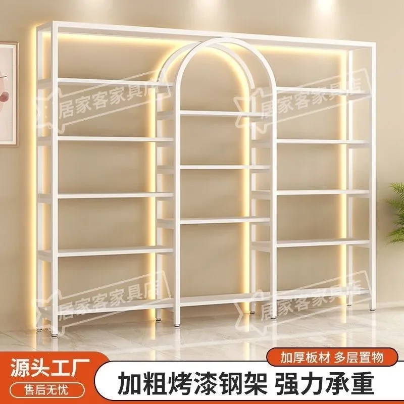 for Cleaning Exhibition Shelves Beauty Salon Display Cabinets Cosmetics Showcase Light Luxury Wrought Iron Hollow Display view 4