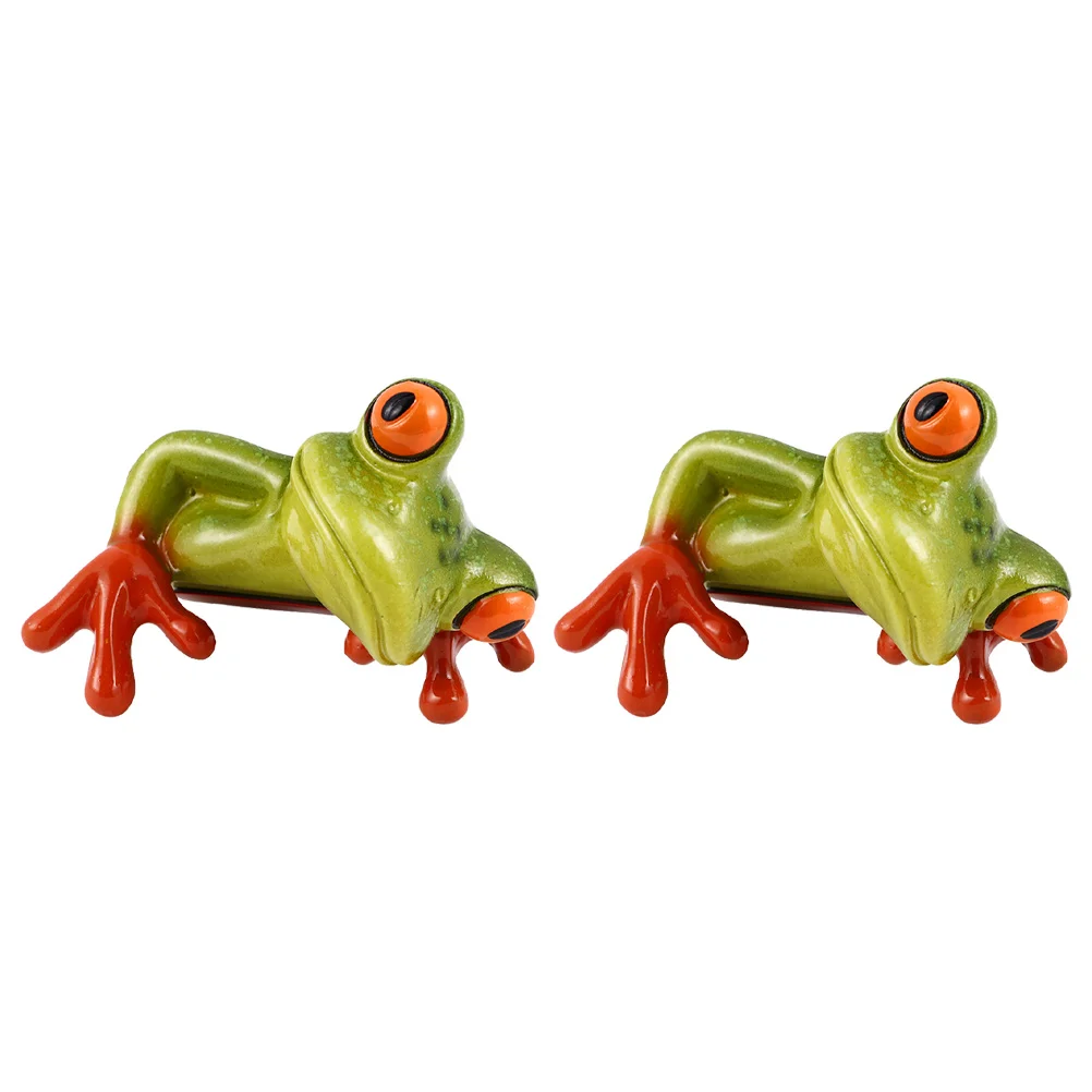 

2 Pcs Chaste Frog Ornament Desktop Decor Resin Frogs Crafts Tabletop Adornment Toy Figurines