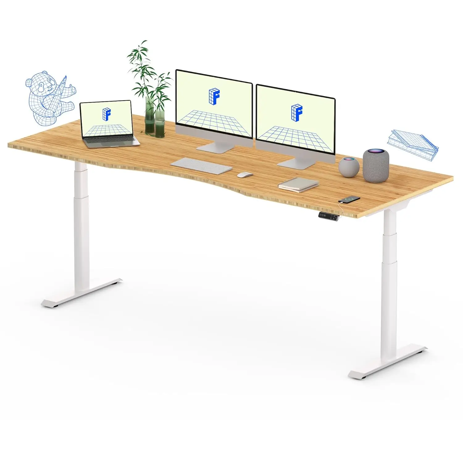 

Oval Leg Dual Motor 3 Stages Bamboo Whole-Piece Electric Standing Desk 78x30 Inch Board Height Adjustable, Customized