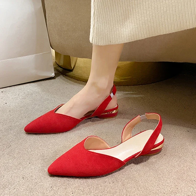 2024 Summer New Fashion Women Sandals Suede Pointed Toe shallow Dress Shoes for Women Casual Sandals Female Zapatos De Mujer