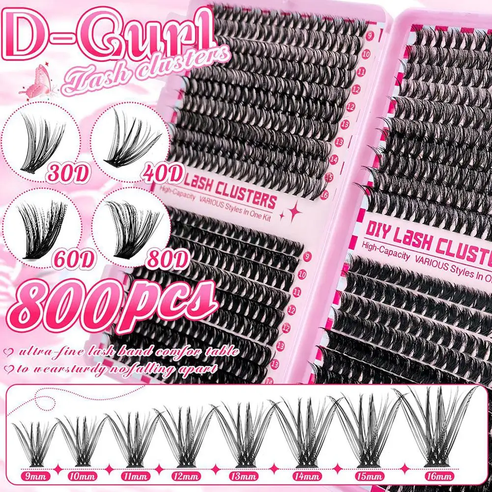 

Набор для наращивания ресниц DIY большой емкости: 790 пучков смешанных ресниц 30D/40D/50D/80D с пинцетом, клеем и фиксатором для ежедневного и праздничного макияжа