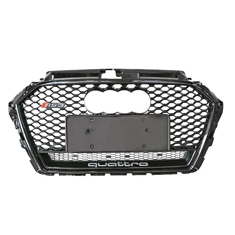 New ABS glossy black grille for audis A3 radiator honeycomb front bumper grill for audis RS3 quattro no logo style  2017-2019