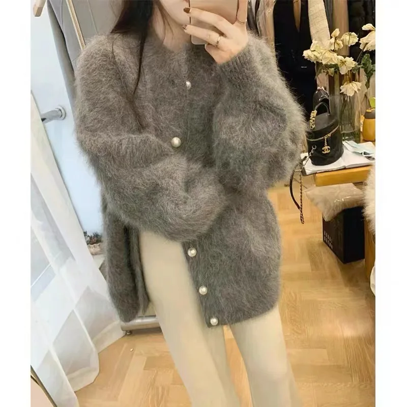 

South Korea Dongdaemun Mink Fur Cardigan Knitted Jacket Women's Autumn Winter Clothing Lazy Style Loose And High-End Sweater