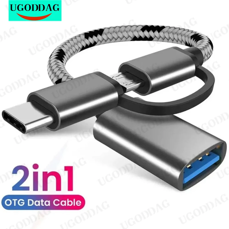 2 em 1 adaptador otg para huawei, usb tipo c, micro usb para usb 3.0, cabo de nylon trançado para gamepad, disco flash, huawei