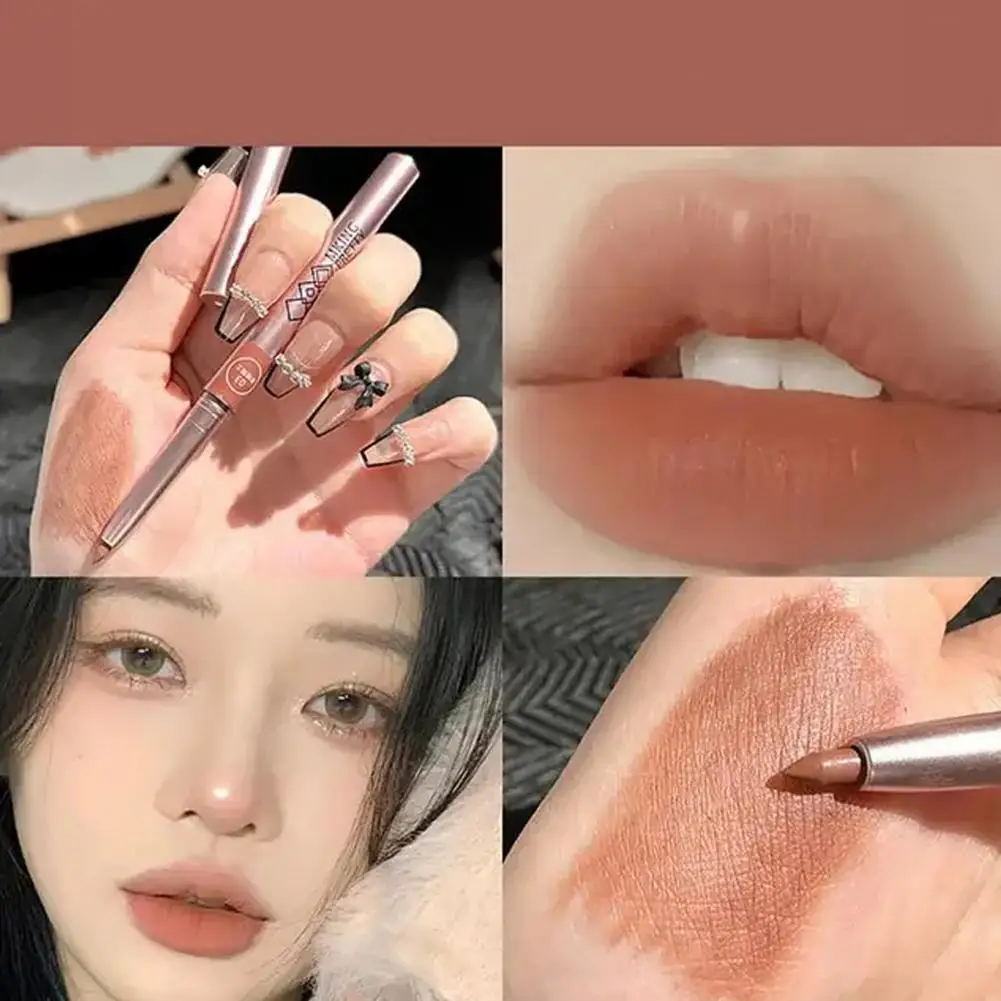 Lápiz labial de 6 colores, lápiz labial giratorio con forma de labio, delineador de ojos, lápiz labial, taza de maquillaje, barra de brillo de labios no resistente al agua ﻿   Cosmético de labios E3g1