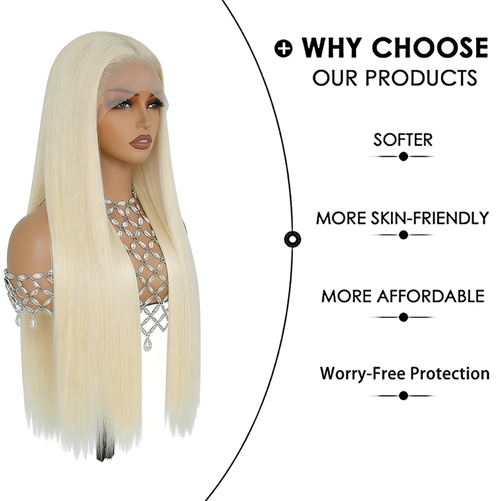 

13×4 HD Lace Front Wig 613 Platinum Blonde Long Straight Glueless Wig Natural Hairline Synthetic Hair For Women Daily Wear