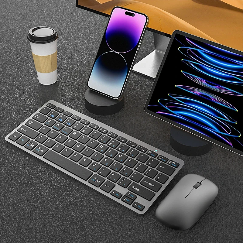 Hot Sale 78 Keys Office Computer Rechargeable Ultra Slim Wireless Bluetooth Keyboard And Mouse Combo For PC Laptop Tablet