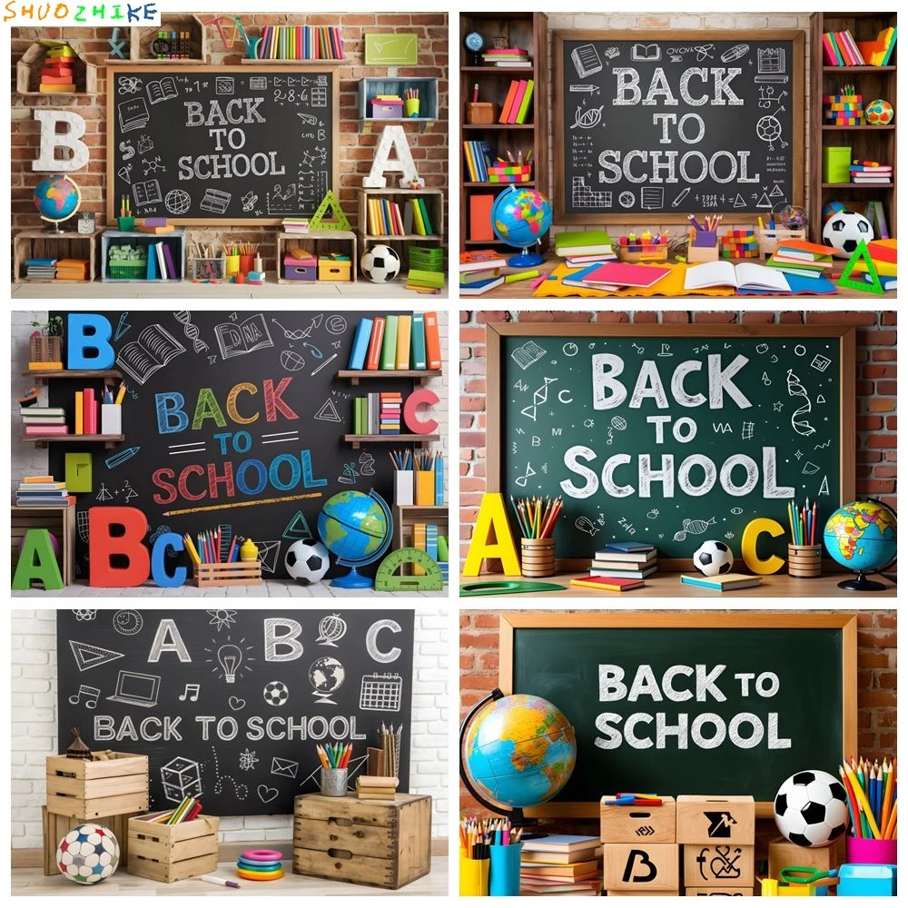

Back to School Backdrop Photography Classroom Blackboard Pencil Books Wood Floor Children Portrait Photo Background Photo Studio