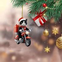 Motorcycle Cat Acrylic Hanging Decoration Christmas Tree Car 2D Flat Riding Kitten Hanging Ornament Cartoon Pendant For Christma