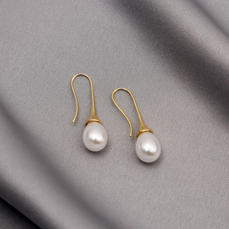 Minimalist Pearl Dangle Earrings Gold Color Simple Style Classic Long Hanging Earring Personality Women's Party Custom Jewelry