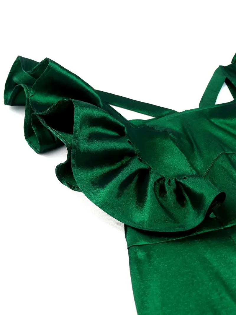 2025 Green Bodycon Dresses Flying Sleevelss Hollow Out Bodycon Package Hip Evening Cocktail Party Midi Gowns Outfits for Women