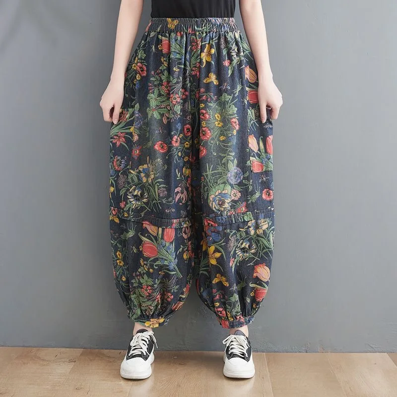 

High Waist Vintage Jeans Spring 2025 New Casual Women Pants Loose Floral Print Jeans