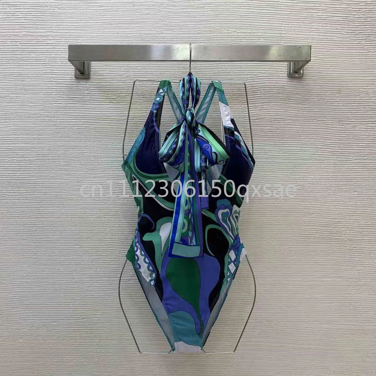 Luxury Design Women's Green Ribbon Swimsuits with Designer Signature Letter Logo Classic Brand Women's Scarf Bikini Beachwear