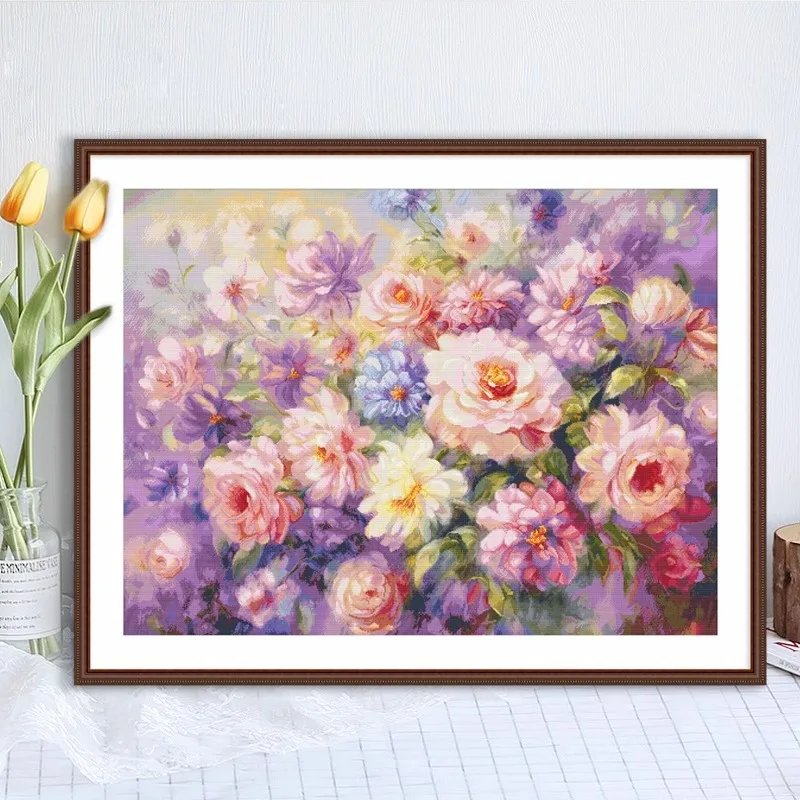 Imagem -04 - Hydrangea Cross Stitch Kit Flower Pattern Impresso Canvas Grupo Decoração de Parede Natal e Ano Novo Pintura Faça Você Mesmo 11ct