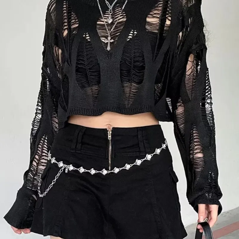 

Sexy Hollowout Sweater for Women European Sle k Theme Spring Autumn Season Polypropylene Fabric Hooded Single Piece