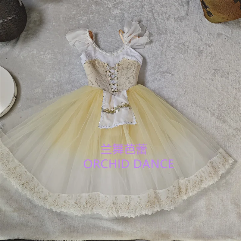 Bt01580 tamanho personalizado de alta qualidade crianças meninas ballet dança desempenho wear gilsay creme longo vestido tutu romântico