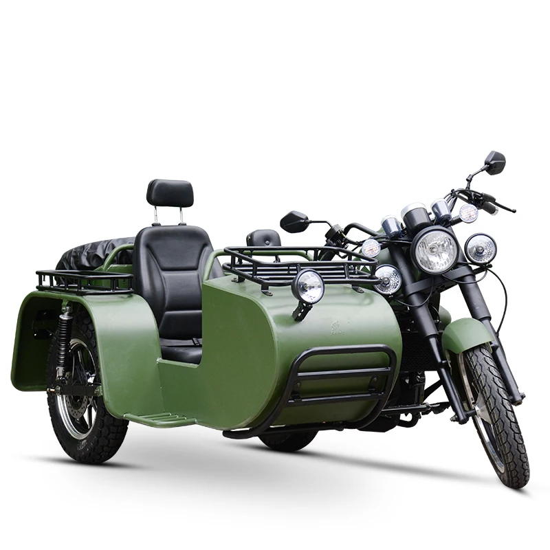 Three wheeled motorcycle with 300cc gasoline engine, side car passenger cargo