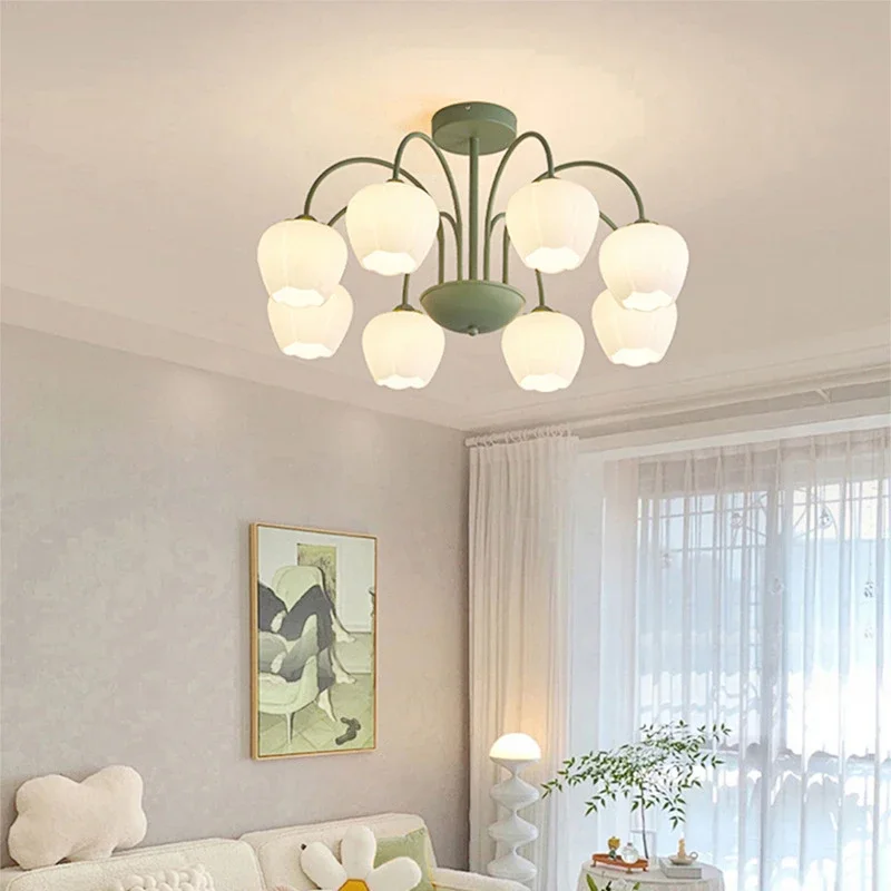 Eye Protection INS Cream Wind Chime Orchid Living Room Chandelier Fresh French Romantic Flower Dining Table Bedroom Pendant Lamp