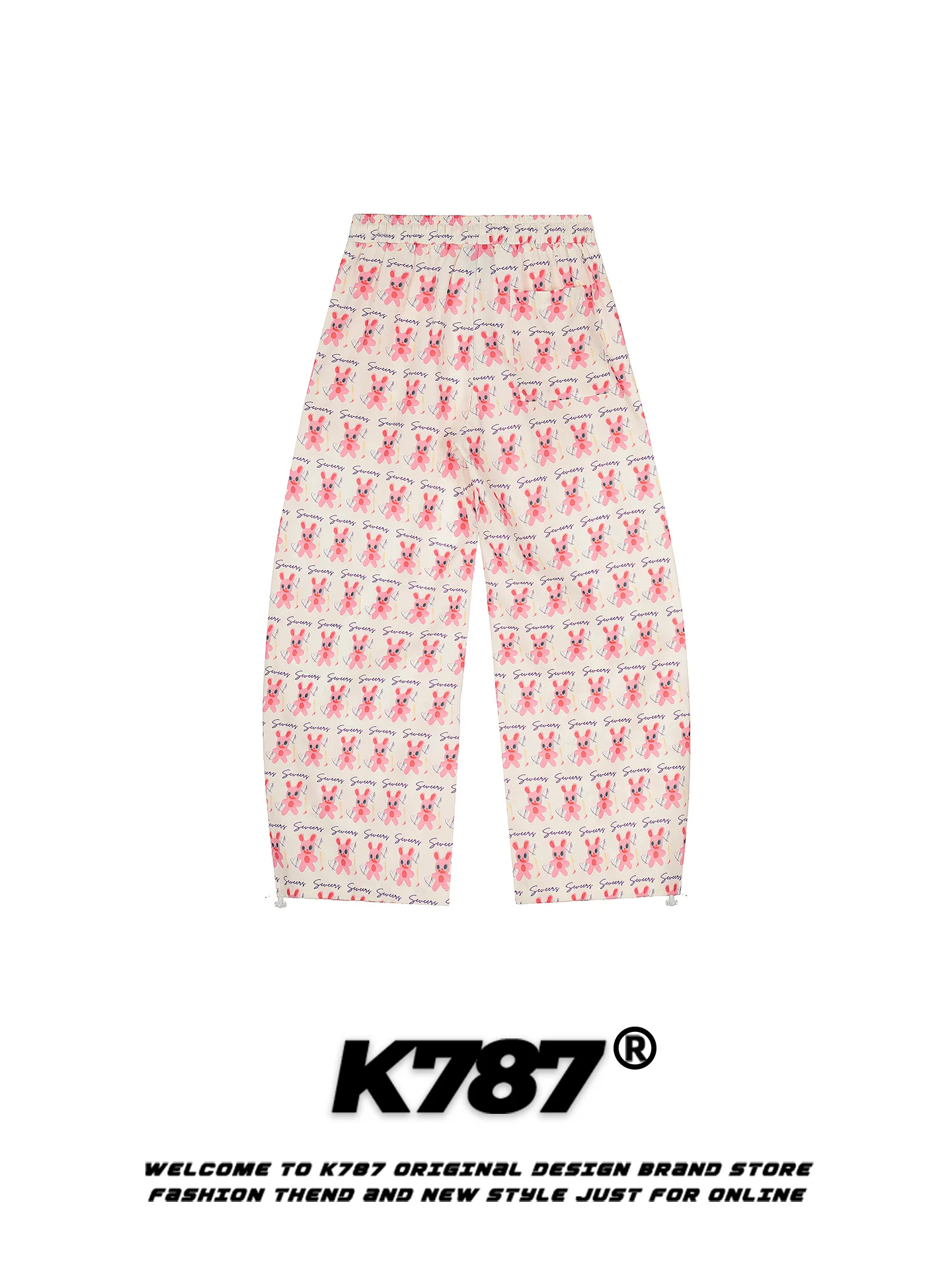 

Брюки унисекс K787 в американском ретро-стиле с мультяшным принтом кролика, свободного кроя, прямые, джинсы с эффектом похудения