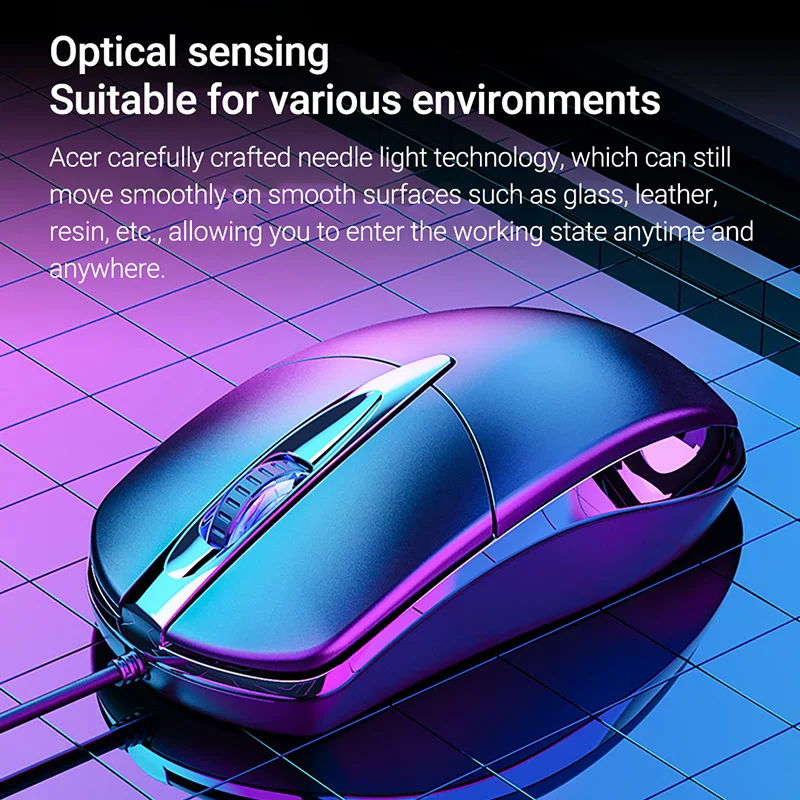 Acer-ماوس ألعاب سلكي مريح ، كتم الصوت ، 1200 ديسيبل متوحد الخواص ، usb ، بصري ، صحي ، للكمبيوتر المحمول ، الكمبيوتر المحمول ، الكمبيوتر