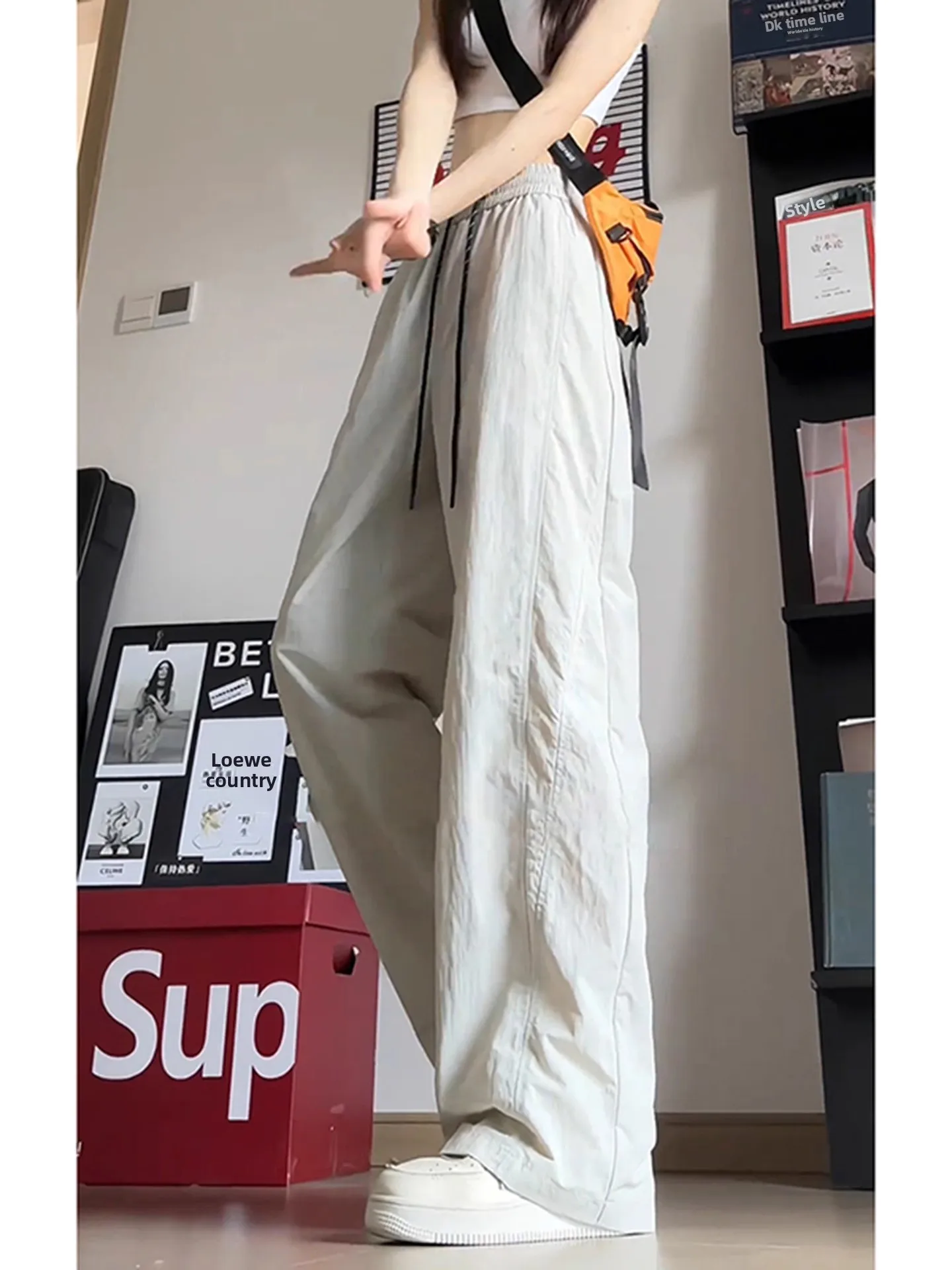 빠른 건조 얼음 실크 캐주얼 바지 여성 경량 여름 야외 태양 보호 모기 방지 작업복 스트레이트 레그 루즈 피트