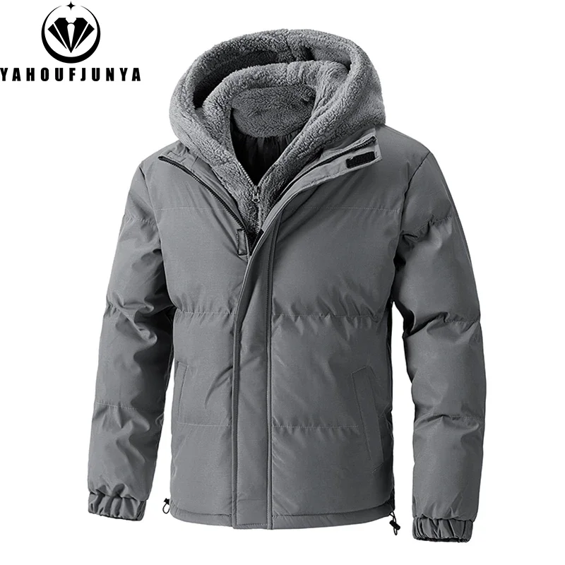 

8XL 2024 New Winter Men Loose Fleece Warm Hooded Parka Jacket Men Solid Zipper Outdoor Windproof Casual Fashion Jacket Male Coat