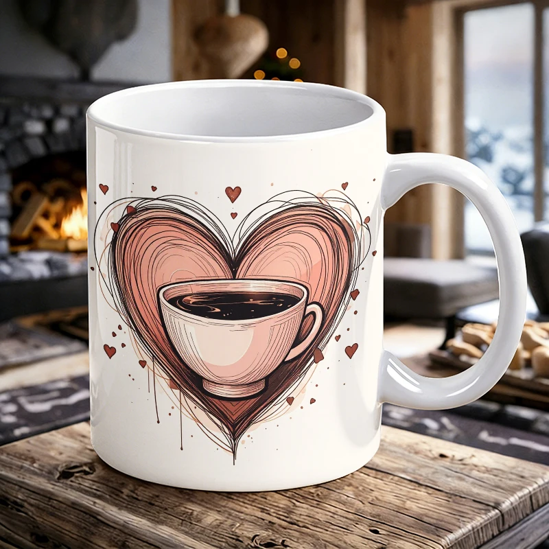 

1pcs Romantic "Love in a Cup" Ceramic Mug with Handle, Creative Coffee Mug, Milk Cup, Office Tea Cup,Drinking Cup,Fade-Resistant