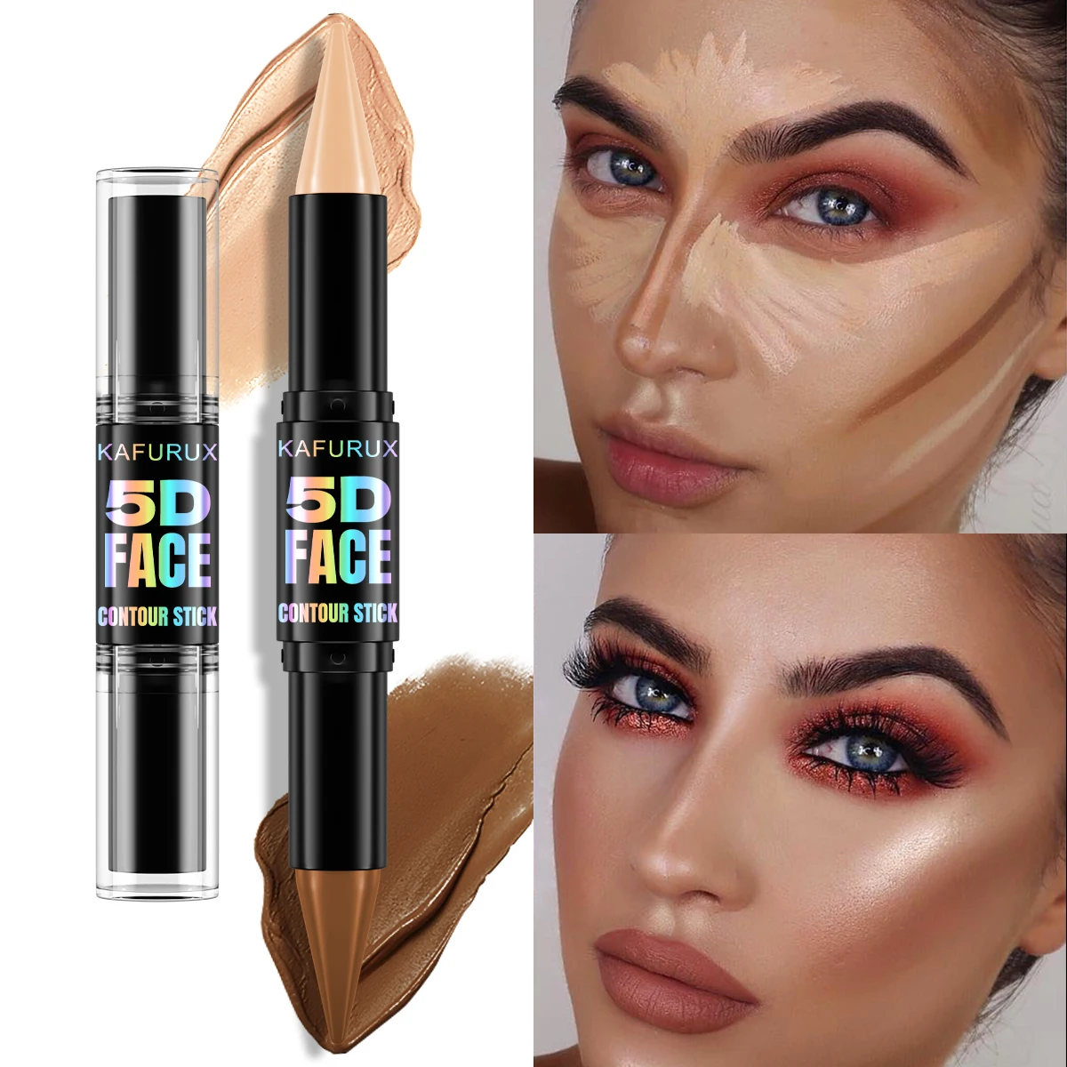1PC ダブルヘッドハイライト & ファンデーション輪郭ペンフェイスメイク防水コンシーラースティック鉛筆化粧品女性のためのギフト