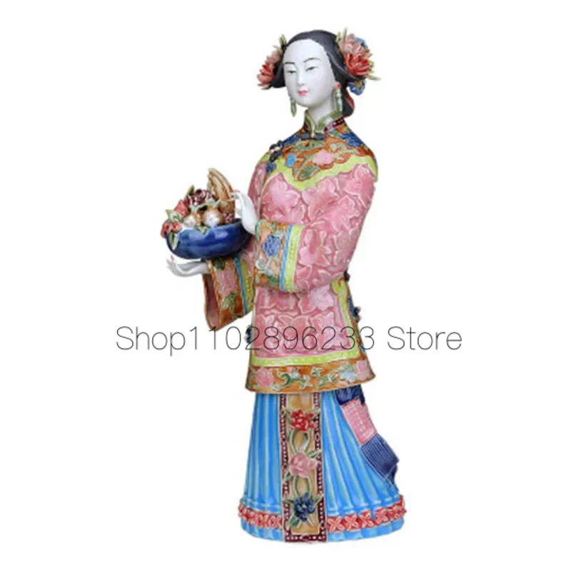 

Shiwan Doll Figure Beautiful Women Wish birthday Bouamic Ceramic Living Room TV Cabinet Chinese Decoration Home Decor A1188.